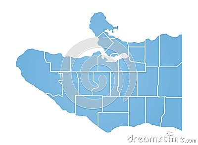 Outline blue map of Vancouver Stock Photo
